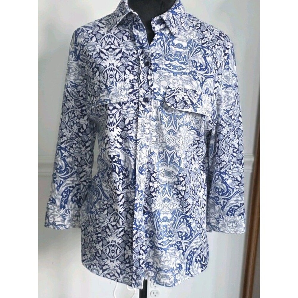 White Stag White Blue Women's Shirt Long Sleeve Size S/CH (4-6)
